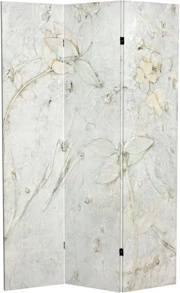 Oriental Furniture 6 Ft. Tall Double Sided Ivory Flowers Canvas Room Divider