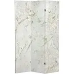 6 ft. Tall Double Sided Ivory Flowers Canvas Room Divider