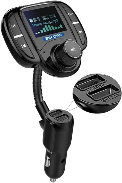 Bluetooth FM Transmitter Upgraded Wireless Car Kit 1.44 Inch Display TF/SD Card