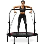 RAVS Mini Trampoline for Kids Adults 40"/48" Foldable Fitness Rebounder Kids Trampoline with 5 Levels Height Adjustable Handle Resistance Bands Indoor Workout