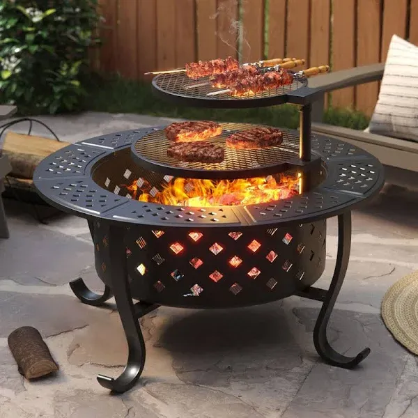 17 Stories 36 inch Fire Pit with 2 Grills