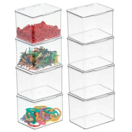 mDesign Plastic Playroom/Gaming Storage Organizer Box with Hinged Lid (8 Pack, Clear)