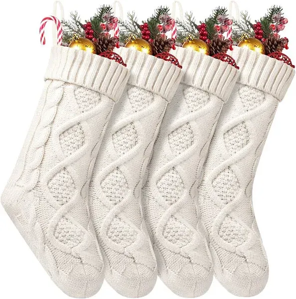 4 Pack Cable Knitted Christmas Stockings