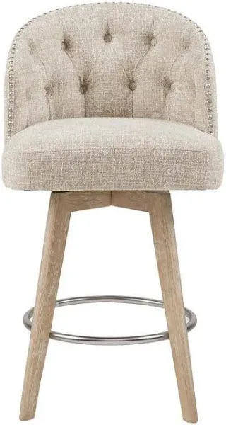 Onyx Transitional Upholstered 360° Swivel Counter Stool with Elegant Tufted Back and Footrest