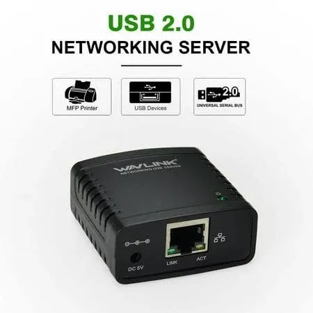 Wavlink USB 2.0 Network Print Server, LAN Print Share Server for USB Printers