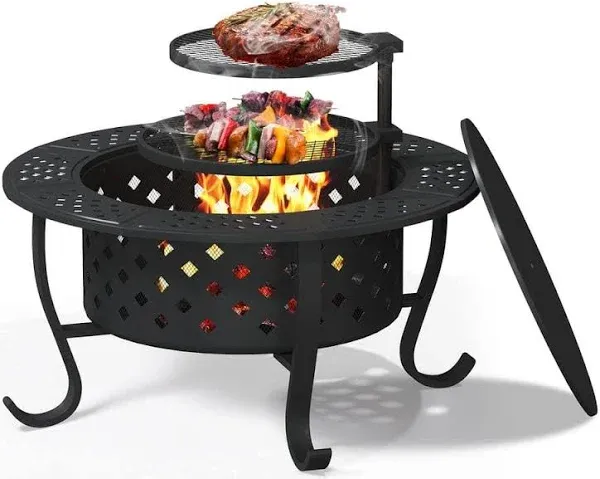 17 Stories 36 inch Fire Pit with 2 Grills