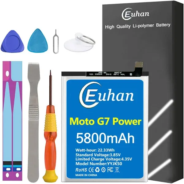 Moto G7 Power Battery Euhan 5800mAh Li-Polymer Replacement Battery for Motorola Moto G7 Power JK50 XT1955 Moto One Power XT1942 with Repair Tools