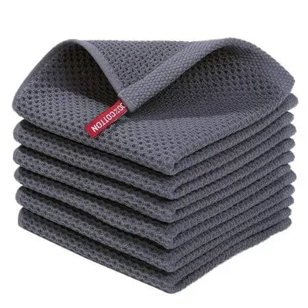 6-Pack Dark Grey 100% Cotton Waffle Weave Kitchen Dish Cloths 12x12 Inches Ultra