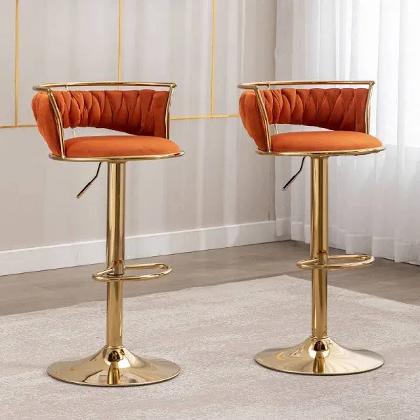 Everly Quinn Christal Velvet Swivel Adjustable Height Bar Stool (Set of 2)