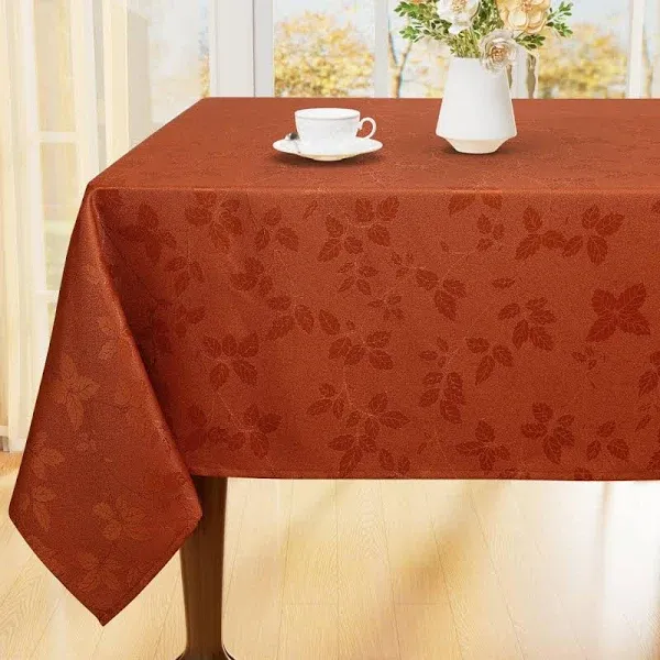 Smiry Thanksgiving Tablecloth 60x84 Inch, Fall Waterproof Damask Table Cloth for Rectangle Table, Pumpkin Fabric Jacquard Table Covers for Harvest Parties, and Holiday Dinner, Terracotta/Rust