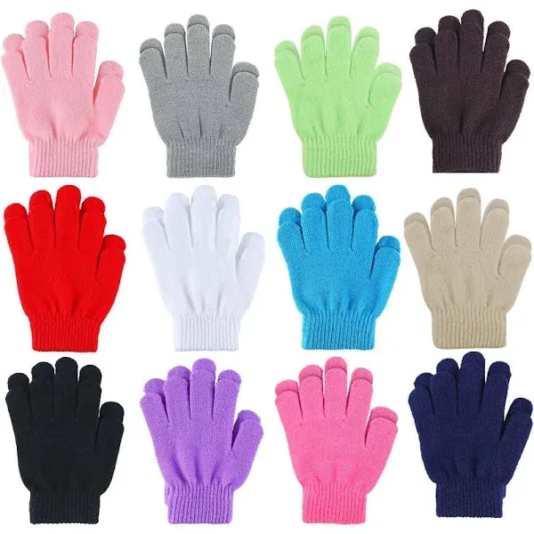 12 Pairs Kid&#039;s Winter Magic Gloves Children Stretchy Warm Magic Gloves Boys o...