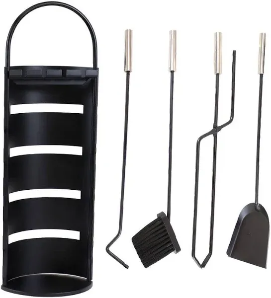 Sunnydaze 4-Piece Fireplace Tool Set with Slotted Shroud Holder