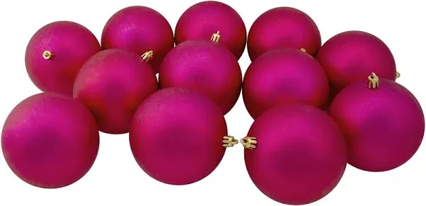 12ct Magenta Pink Shatterproof Matte Christmas Ball Ornaments 4" (100mm)