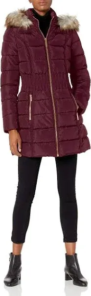 Laundry by Shelli Segal Women's Faux Fur Trim Hooded Puffer Jacket