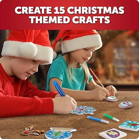 Santa's Christmas Craft Kit for Kids - 15 Magical Christmas Crafts for Kids, Make Suncatchers, Paint Holiday Rocks, Make Magnets & More for Christmas Gifts, Craft Kits for Ages 5 6 7 8 9 10 11 & 12