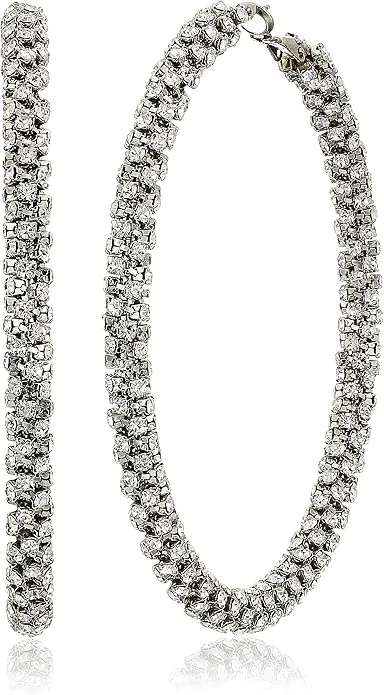 GUESS Women's Crystal Pave Large Hoop Earrings