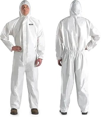 Hazmat Suit Disposable Coverall | Heavy Duty Full Body Paint Coverall & Suit in 7 Sizes with Multiple Specifications for Men & Women Without Hood - Breathable & Water Resistant