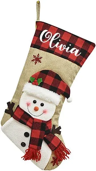 Morakot Christmas Stockings Personalized with Name, 18" Christmas Stocking Deer Gnome Santa Snowman Burlap Plaid Xmas Stocking Holiday Christmas de...