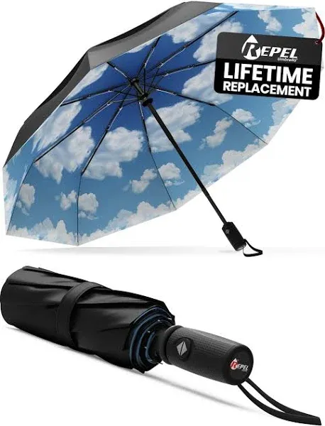 Repel Umbrella Windproof Travel Umbrellas for Rain - Easy Auto Open Close, Durable & Compact Umbrella, Strong Fiberglass Frame, Waterproof Canopy - Backpack, Purse, Portable Umbrella for Travel