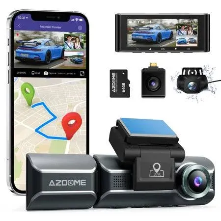 AZDOME M550 3 Channel Dash Cam 1440P+1080P+10<wbr/>80P Front Inside Rear WiFi GPS+64GB