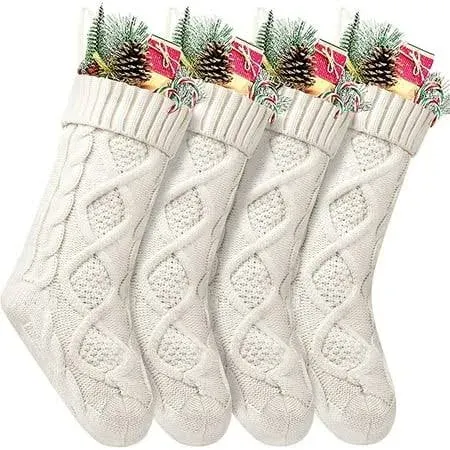 4 Pack Cable Knitted Christmas Stockings