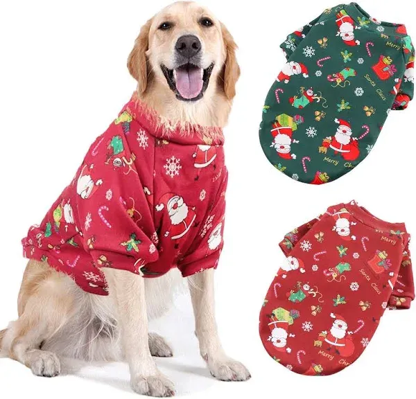 2Packs Large-Dog Christmas Clothes-Sweater - Costumes Winter Warm Xmas Puppy Holiday for Dog Cold Weather Outfit Apparel for Medium Large Dogs (S/M (Chest:22.8'',Back:15.7''))