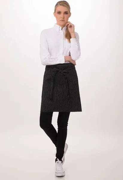 Chef Works Half Bistro Apron Black with White Pin Stripes