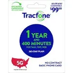 Tracfone Basic Phone Plan, 400 Minute, 365 Days [Physical Delivery]