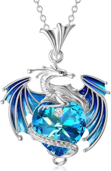 Dragon Necklace Sterling Silver Birthstone Wyvern Necklace with Heart Shaped Cry