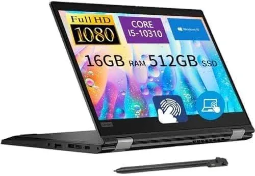 Lenovo ThinkPad L13 Yoga Gen 1 Touchscreen 2 in 1 Laptop, 13.3" FHD(1920 x 1080), Intel Core i5-10310U, 16GB RAM, 512 GB SSD, Stylus Pen, US Keyboard, Windows 10 Pro (Renewed)