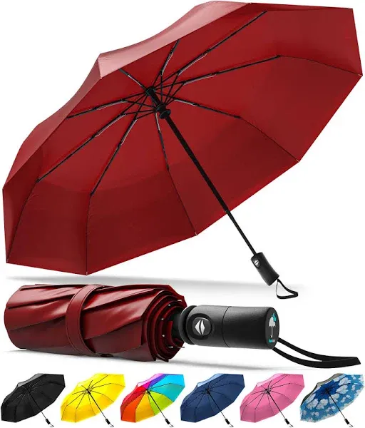 Rain-Mate Compact Travel Stick Umbrella - Pocket Portable Folding Windproof Mini Umbrella - Auto Open and Close Button and 9 Rib Reinforced Canopy