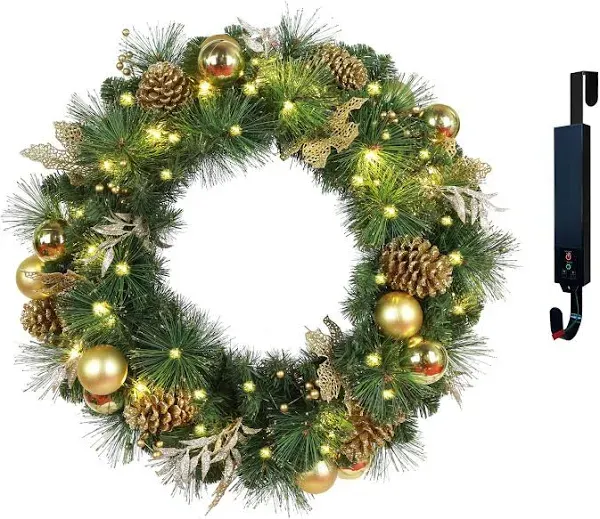 Glowing Petals Solar Christmas Wreath Pre-Lit Solar 50 Led Artificial Wreath for Front Door Window Home Decor Decorated