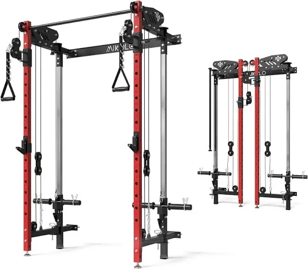 Mikolo Foldable Power Rack Cage,1000lbs Capacity Wall Mounted Squat Rack with independent pulley system