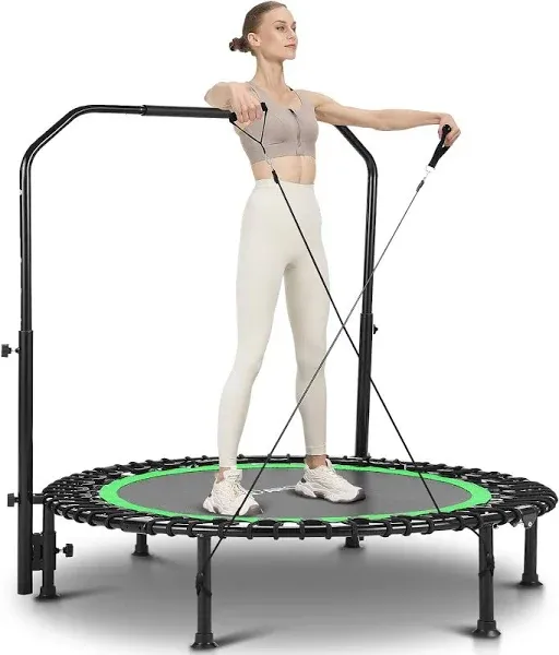 ANCHEER 40" Foldable Mini Trampoline, 450lbs Max Load, Rebounder Trampoline for Adults with Adjustale Foam Bar & Resistance Ropes, Upgraded Bungee