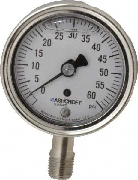 Ashcroft 251009Swl02l60<wbr/># Pressure Gauge, 0 To 60 Psi, 1/4 In Mnpt, Stainless