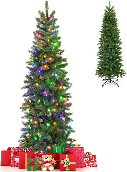 GOFLAMES 5ft Pre-lit Pencil Christmas Tree