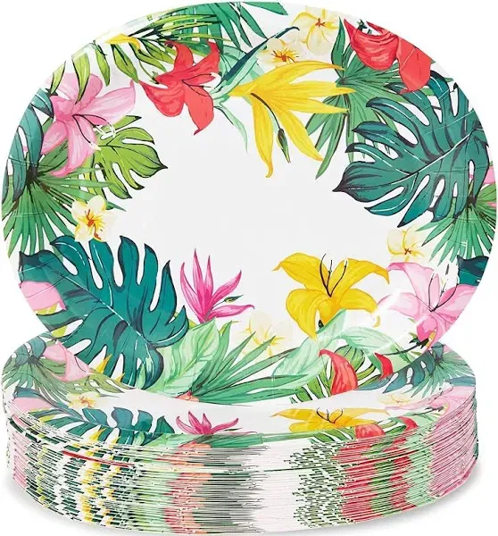 48-Pack Hawaiian Luau Party Supplies Oval Paper Plates