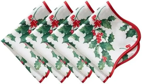 Elrene Home Fashions Vintage Holly Scallop Border Napkins (Set of 4)