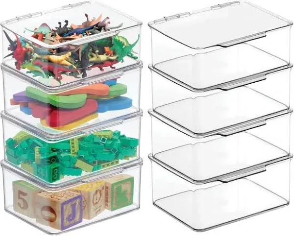 mDesign Plastic Stackable Playroom/Gaming Storage Organizer Box with Hinge Lid (8 Pack, Clear)