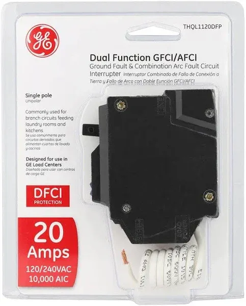 GE THQL1120DFP 20A Single-Pole Dual Function Arc Fault/GFCI Breaker