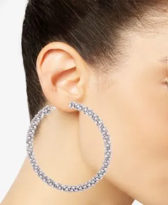 Crystal Pave Large Hoop Earrings In Silver