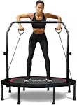 Ravs Mini Trampoline for Kids Adults, 40" Foldable Fitness Rebounder Kids Trampoline with 5 Levels Height Adjustable Handle Resistance Bands, Exercise