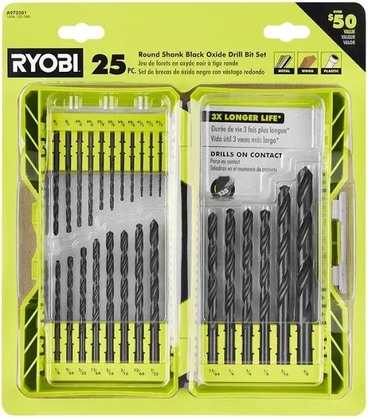 Ryobi Black Oxide Round Shank Drill Bit Set