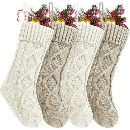 4 Pack Cable Knitted Christmas Stockings