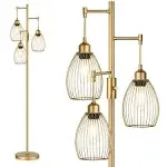 Torondo Dimmable Industrial Floor Lamps for Living Room, Gold Tree Standing Tall Lamps with 3 Elegant Teardrop Cage Head & 800 Lumens LED Bulbs for