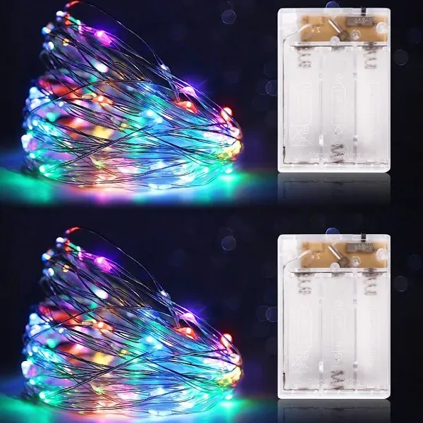 Timer Fairy Lights,2 Pack Battery Operated 5m/16ft Indoor Mini Christmas Lights for Bedroom,Christmas,Parties,Wedding,Christmas Gift Decoration(Multicolor)