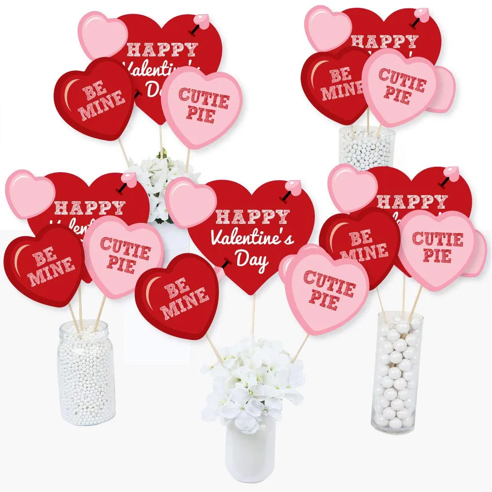 Big Dot of Happiness Conversation Hearts Valentine's Day Party Centerpiece Sticks Table Toppers Set of