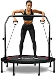 Ravs Mini Trampoline for Kids Adults 48" Foldable Fitness Rebounder Trampoline with 5 Levels Height Adjustable Handle, Resistance Bands - Exercise