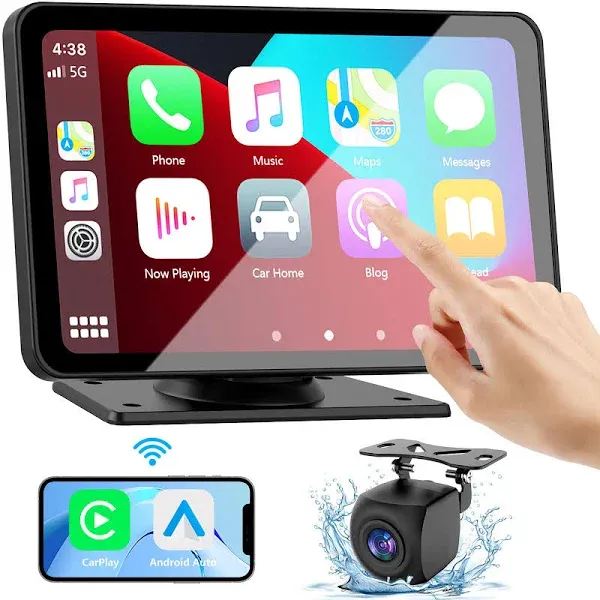 Portable Wireless CarPlay Screen for Car, 7 Inch Double Din Car Stereo for Ap...