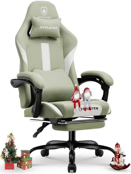 ComHoma Gaming Chair Fabric W/Headrest + Footrest And Lumbar Support in Green